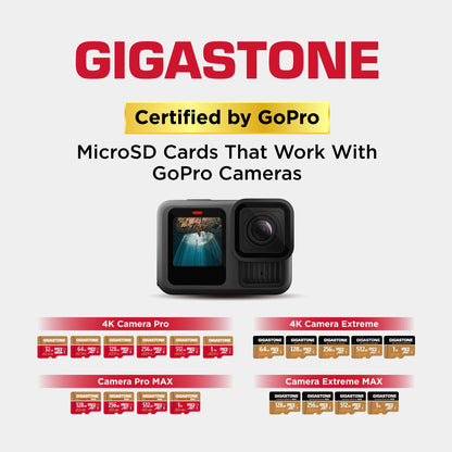 GIGASTONE 64GB Micro SD Card 2-Pack, 4K Camera Pro, compatible with GoPro Switch, up to 95 MB/s, A2 U3 V30 Micro SDXC card with SD adapter.