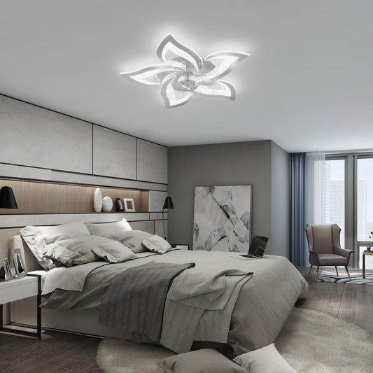 YUNLONG ceiling fan with lighting and remote control. Quiet chrome ceiling lamp with fan. Reversible DC motor, dimmable. Ceiling fan with 6 speeds for summer and winter operation.