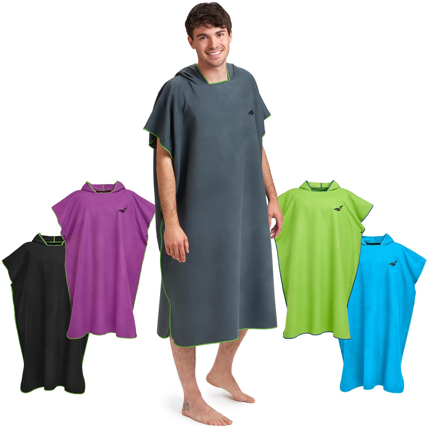 Fit-Flip Surf Poncho Microfiber - Changing Robe for Beach - Adult Beach Towel - Quick Dry Bathrobe - Surfing Beach Poncho - Ultralight Surf Ponchos (Size M, Dark Gray/Green)