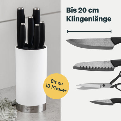 SILBERTHAL Universal knife block - removable bristle insert - without knives - unfilled - knife storage with stainless steel ring - White