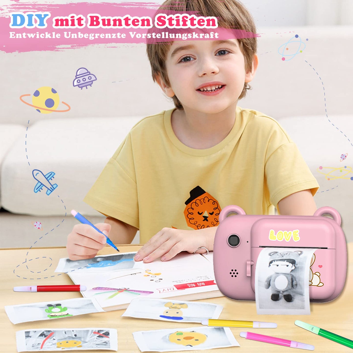 SUPBRO Kids Camera, Children's Camera, Digital Kids Cameras with 2.4-Inch Screen 1080P HD Camera Instant Print Camera for Kids 3-10 Years Old Birthday Christmas (Rabbit)