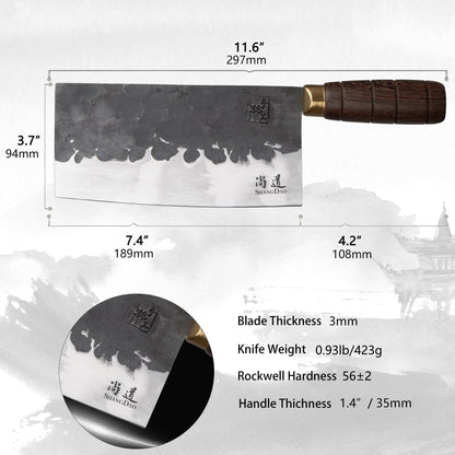 SHANGDAO cleaver, 19 cm high-performance razor-sharp butcher cleaver kitchen knife, cleaver made of carbon steel, forged blade and wooden handle
