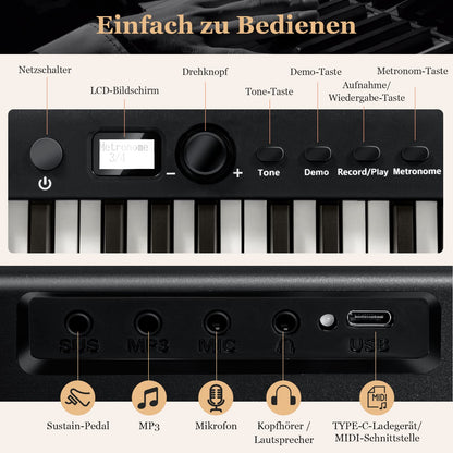 COSTWAY 88-Key Electric Piano Keyboard, Foldable, Portable Digital Keyboard (128 rhythms, 128 tones, and 20 demos) Digital Piano Set for Kids and Adults (Black)