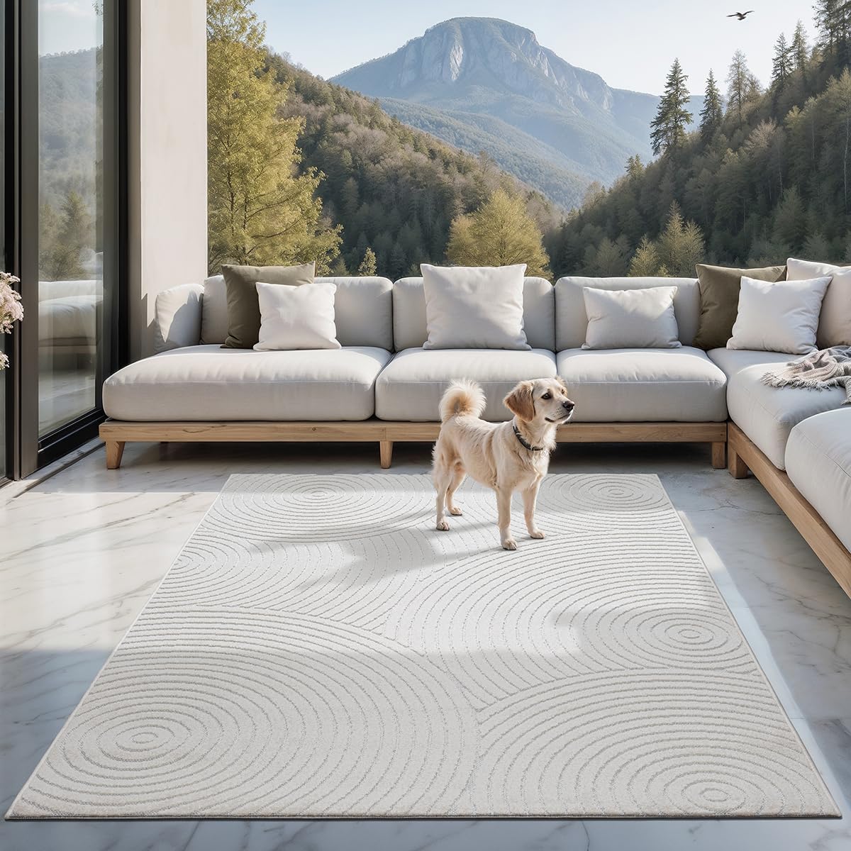 the carpet Santo Plus - High-quality outdoor rug, suitable for living room, bedroom, and terrace, weatherproof, durable, and easy to care for, cream, 80 x 250 cm