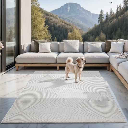 the carpet Santo Plus - High-quality outdoor rug, suitable for living room, bedroom, and terrace, weatherproof, durable, and easy to care for, cream, 80 x 250 cm