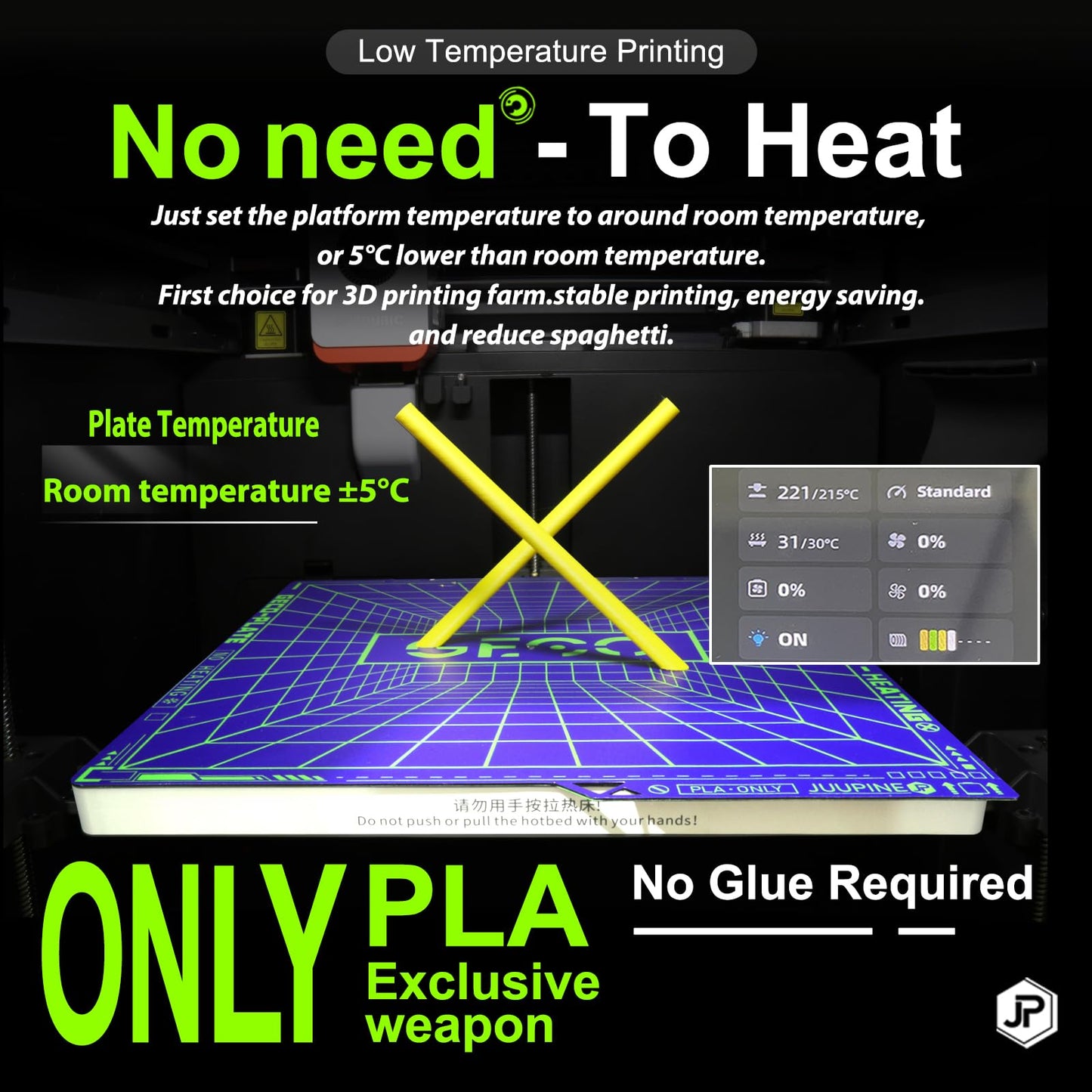 JUUPINE for 3D printer Kobra S1 printing platform cold plate GECO plate, No heating 264x276mm textured carbon plate hot bed, for Anycubic Cobra S1/Kobra S1 Combo
