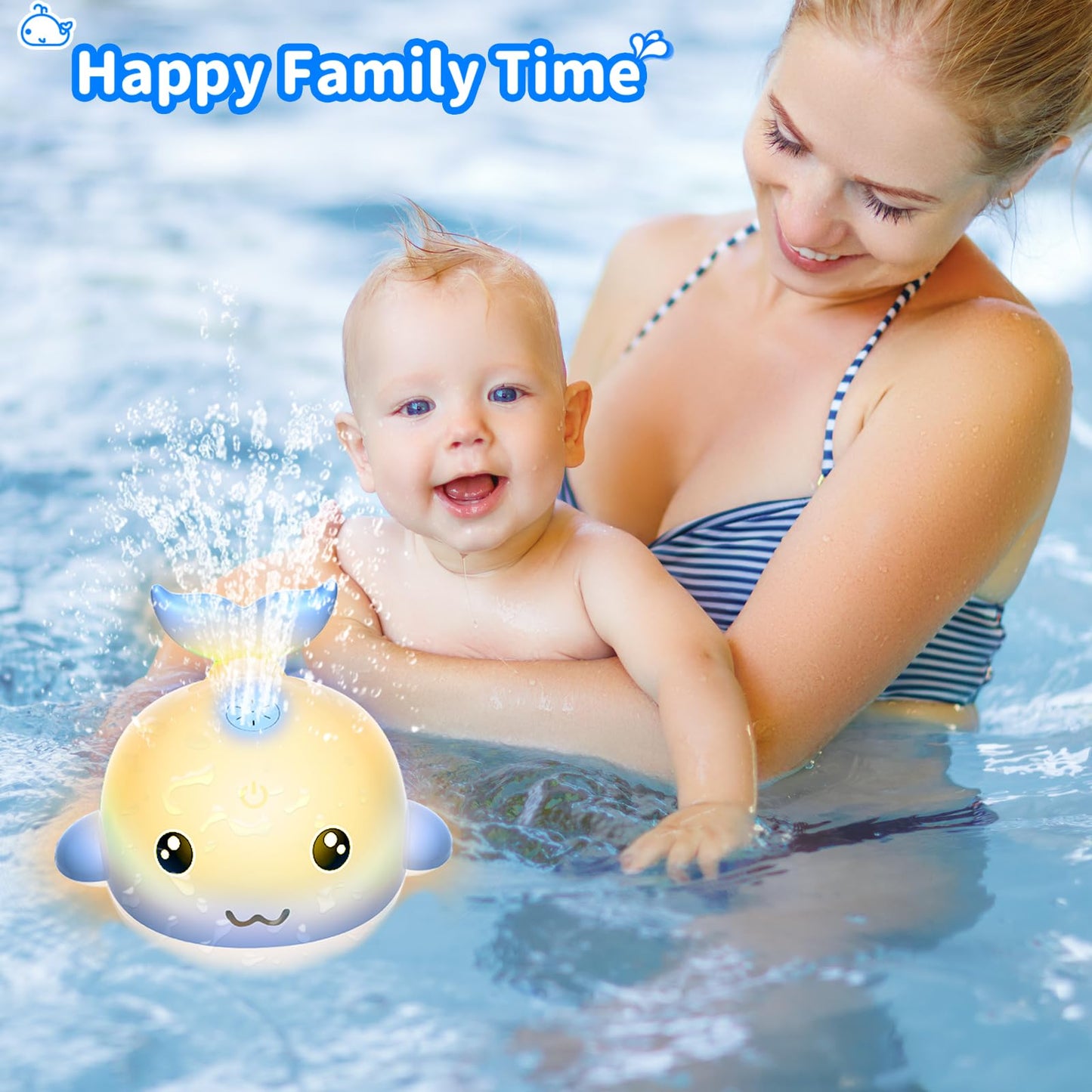 PHNIXGAM Baby Bathtub Toy, Rechargeable Light Up Whale Bath Toy Sprinkler Bathtub Pool Water Fountain Toy for Toddlers Kids, Blue