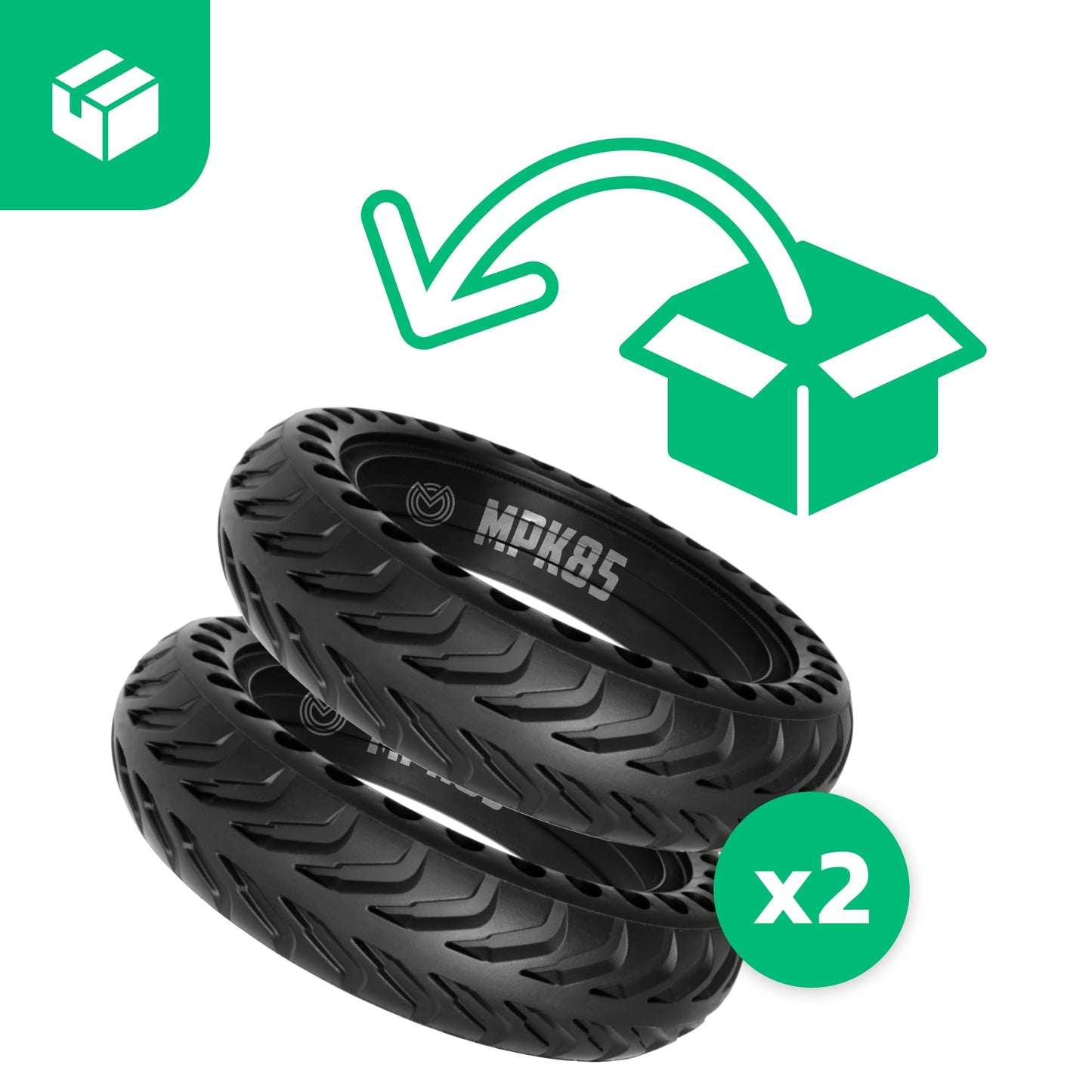 MOOVMOOV Solid Tires 8 1/2 x 2 for electric scooters - 2x Puncture-proof escooter tires 8.5 inches - Compatible with Xiaomi models and 8.5-inch wheels - e scooter accessory solid rubber tires MPK85
