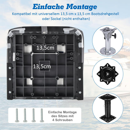 COSTWAY High Back Boat Seat, foldable boat chair with 10cm thick sponge padding, padded helm chair for boats (black, single)