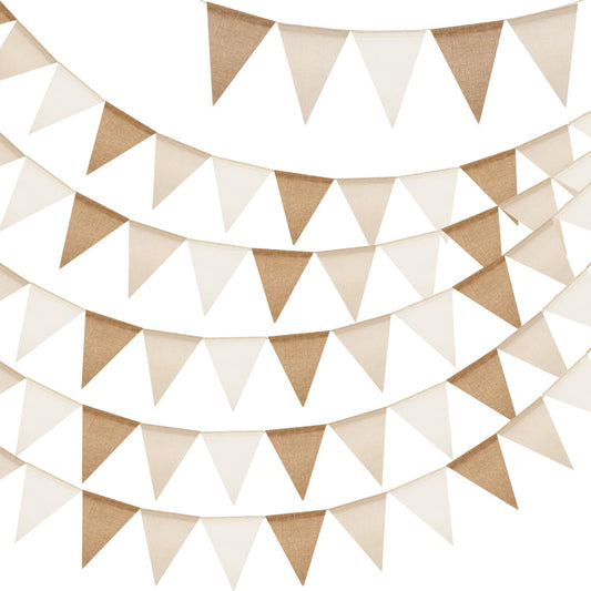 G2PLUS Outdoor Weatherproof Brown Beige Pennant Banner, 20M Indoor Party Pennant Garlands, 60 PCS Pennants Garden Pennant Banners, 5 Rustic Boho Pennant Garlands for Baby Shower, Wedding, Birthday.