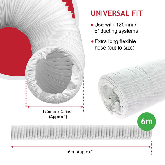Air conditioning hose, PVC hose, extension, 6m, 12.7cm, Spares2go.