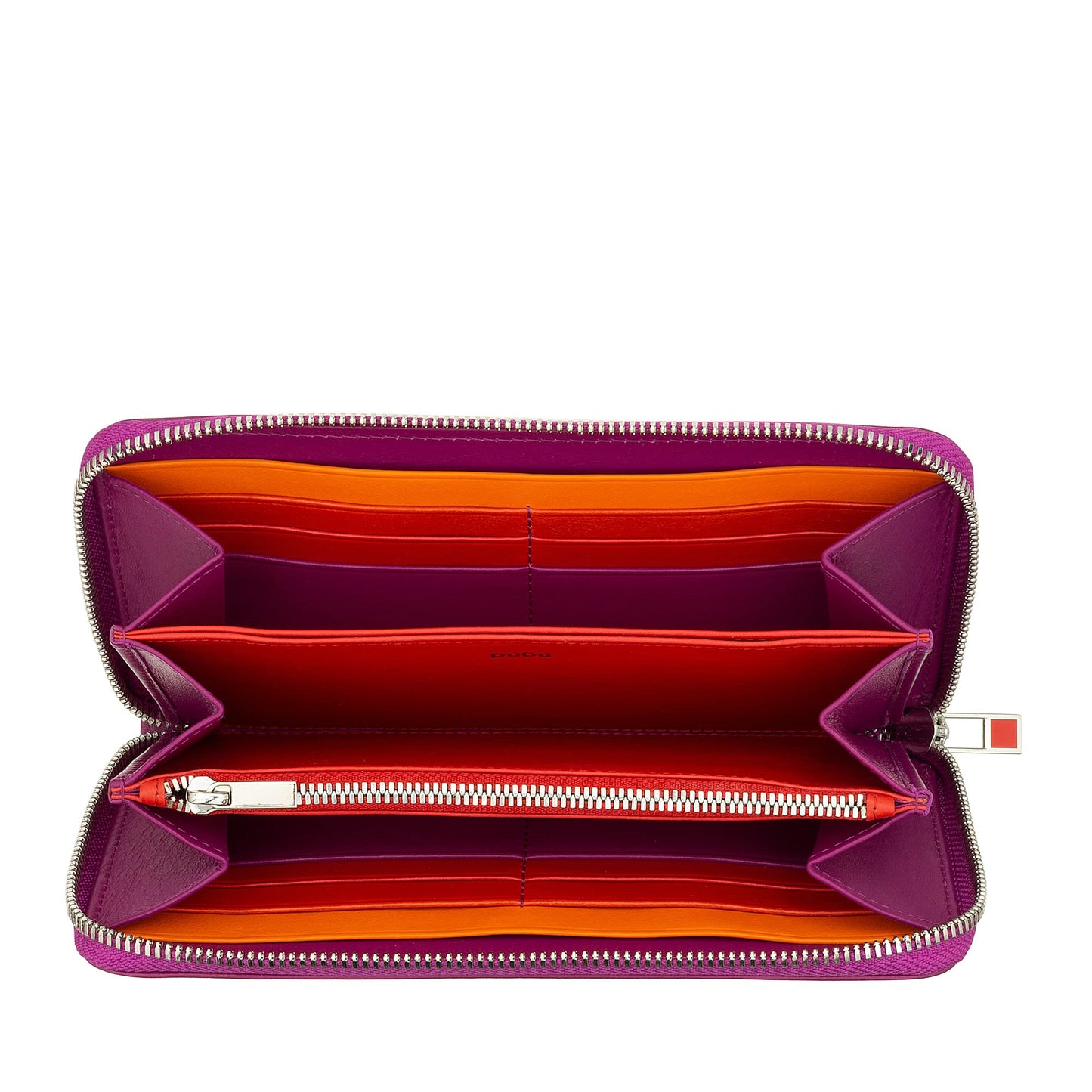 DUDU Large Colorful Women's Wallet in genuine Leather with all-around zipper Fuchsia
