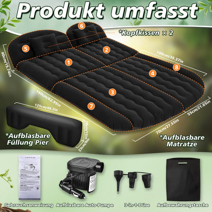 YOOHBERRY'S Car Mattress, 200*125cm SUV Car Air Mattress with Air Pump, 2 Pillows, Rear Seat Air Mattress Pillow, Thickened Flocking Inflatable Car Bed Trunk for Camping (200*125)