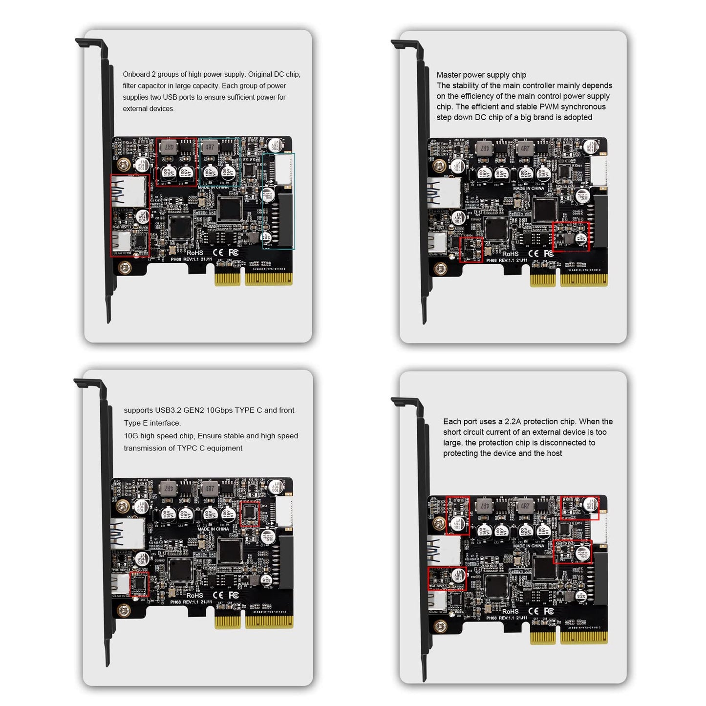 ASHATA PCI Express to USB 3.2 GEN 2 Front Type C Expansion Card, 10Gbps Speed USB C Ports PCIE USB 3.2 GEN 2 Expansion Card for Desktop Computer