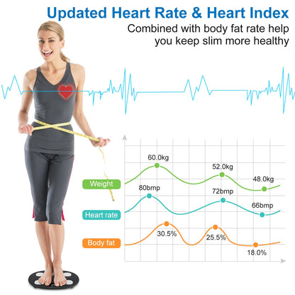 INSMART smart body fat scale digital scale with APP, Bluetooth scale for heart rate, body fat, BMI, weight, muscle mass, water, protein, skeletal muscle, BMR, etc. (18 data points)