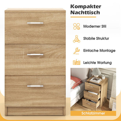 COSTWAY bedside table with 3 drawers, nightstand for boxspring bed, nightstand, night console, side table for bedroom, living room, 38 x 35 x 66 cm, natural