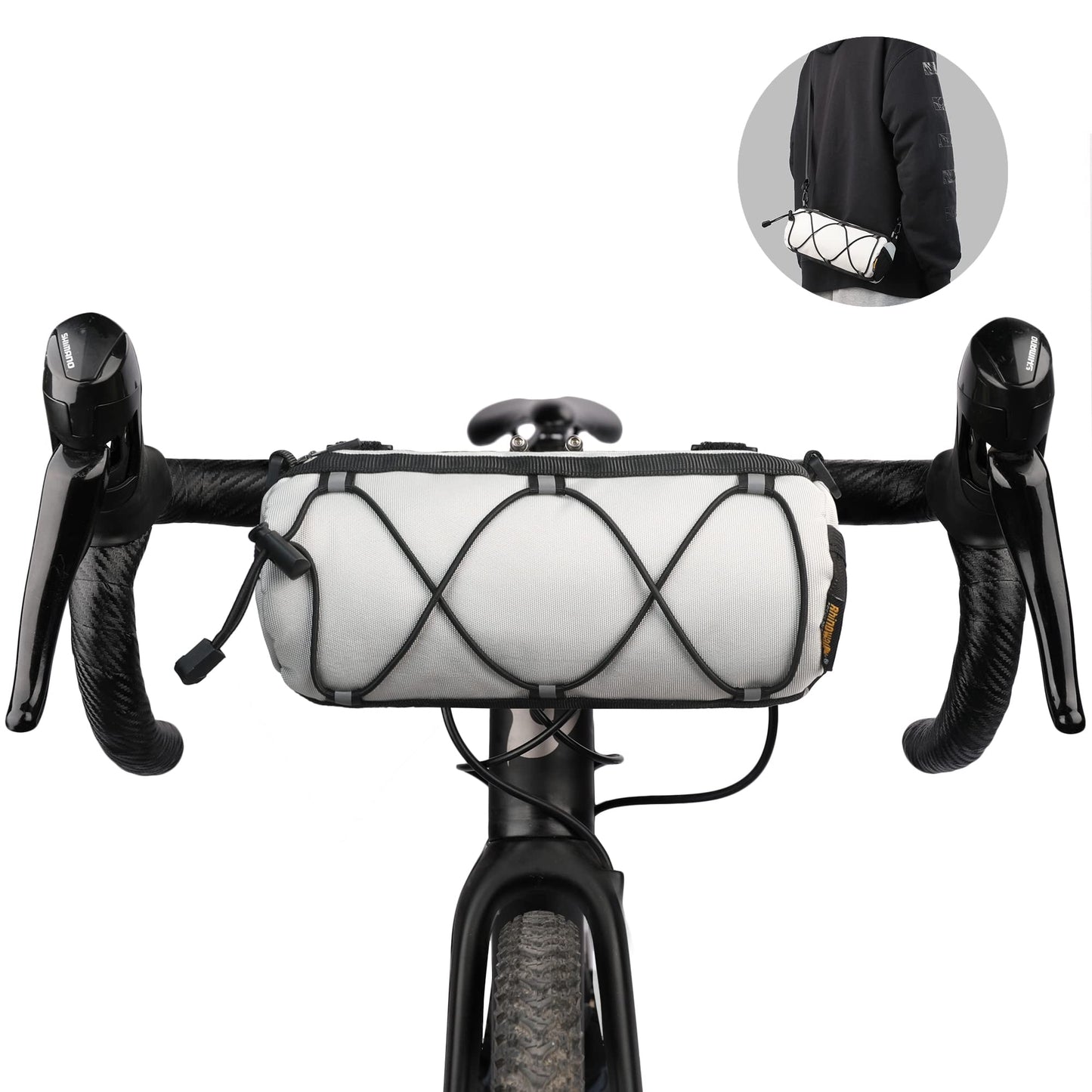 Rhinowalk bike handlebar bag front bag bicycle storage bag with shoulder strap for road bike mountain bike cycling travel (White)