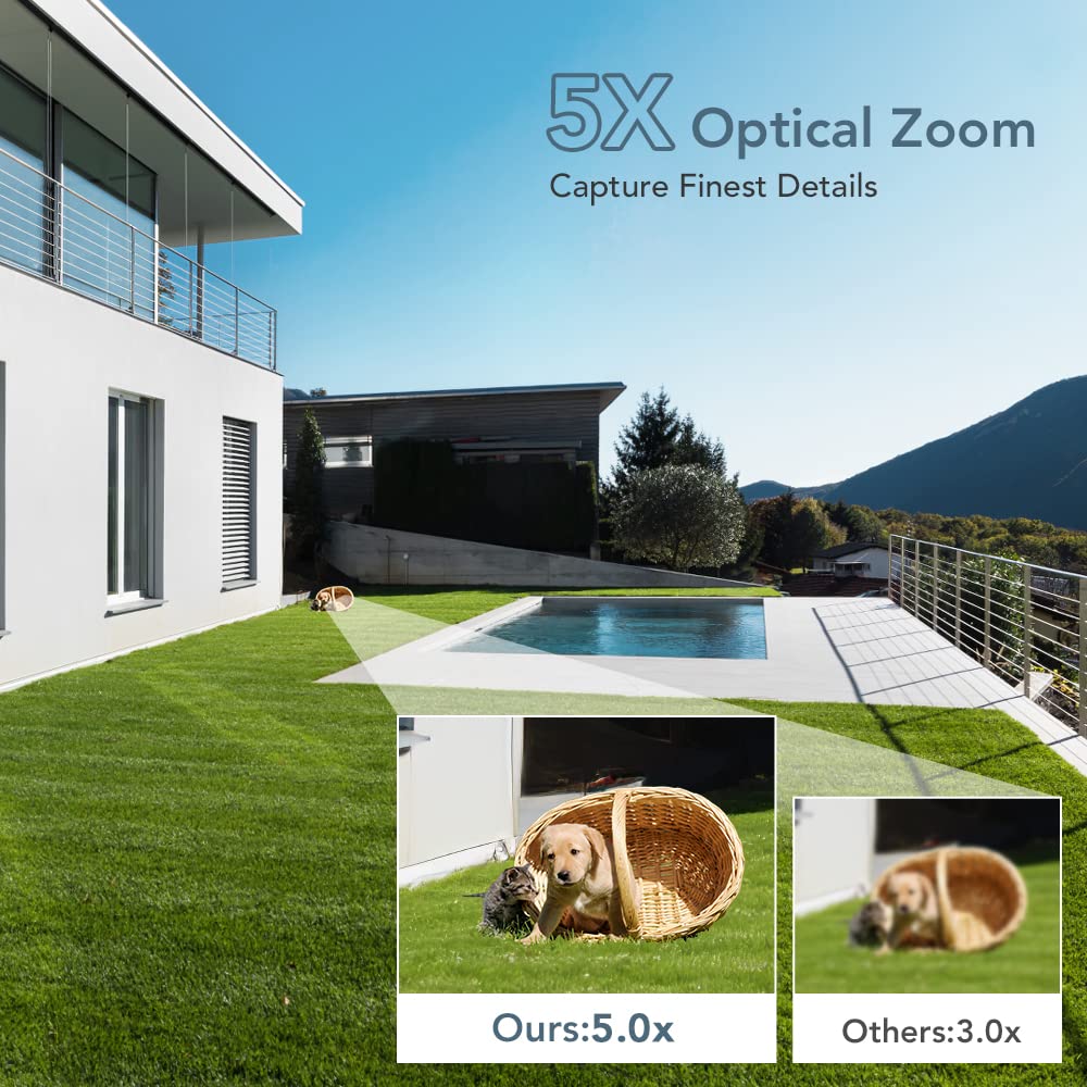 Ctronics 5X Optical Zoom Outdoor Security Camera, PTZ Dome WiFi IP Camera with Human Motion Detection, Auto Tracking, 30m Color Night Vision, 2-Way Audio, IP66 Waterproof.
