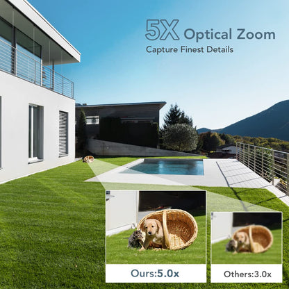 Ctronics 5X Optical Zoom Outdoor Security Camera, PTZ Dome WiFi IP Camera with Human Motion Detection, Auto Tracking, 30m Color Night Vision, 2-Way Audio, IP66 Waterproof.