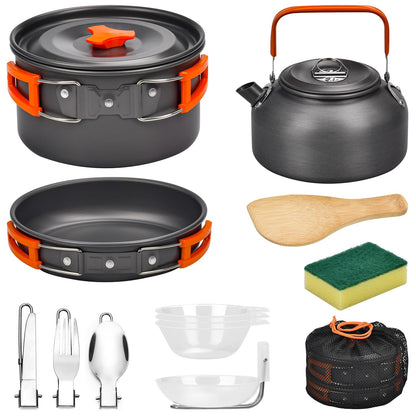 Onherm 13-Piece Camping Cookware Set, Foldable Outdoor Dinnerware Set with Camping Pot, Camping Pan, and Teapot for Hiking Outdoor Cooking Picnic 1-4 Person