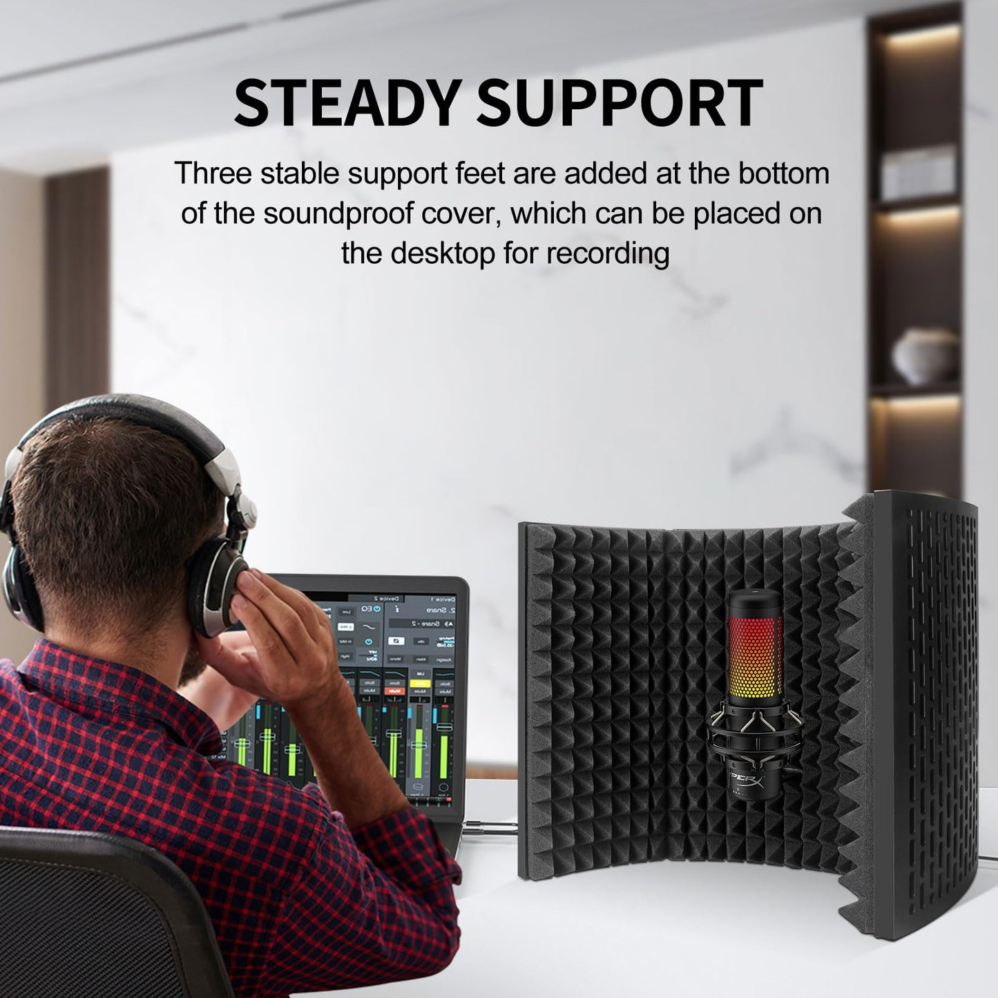 aokeo Microphone Isolation Shield, Studio Microphone Soundproofing Foam Reflector for any Condenser Microphone Studio Recording Equipment