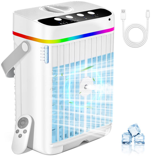 Mobile air conditioner, 4 in 1 portable air cooler with cooling mist, mobile air conditioning unit without exhaust hose, mini air cooler with 3 levels & 7 colors night light, portable air conditioner for home/office.