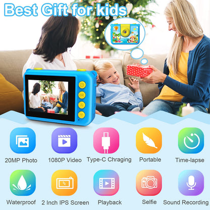 GKTZ Kids Camera waterproof, Underwater Camera-1080P Selfie Digital Camera for Kids with 32GB SD Card Toy for 3-12 year old boys and girls (Blue)