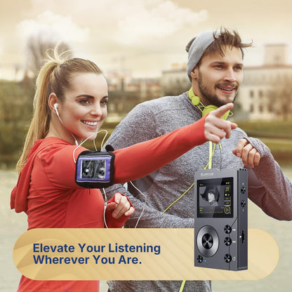 Surfans F20 - MP3 player with Bluetooth 5.2, DSD DAC, lossless high-resolution digital sound, portable audio player with 64GB memory card, expandable storage up to 256GB.