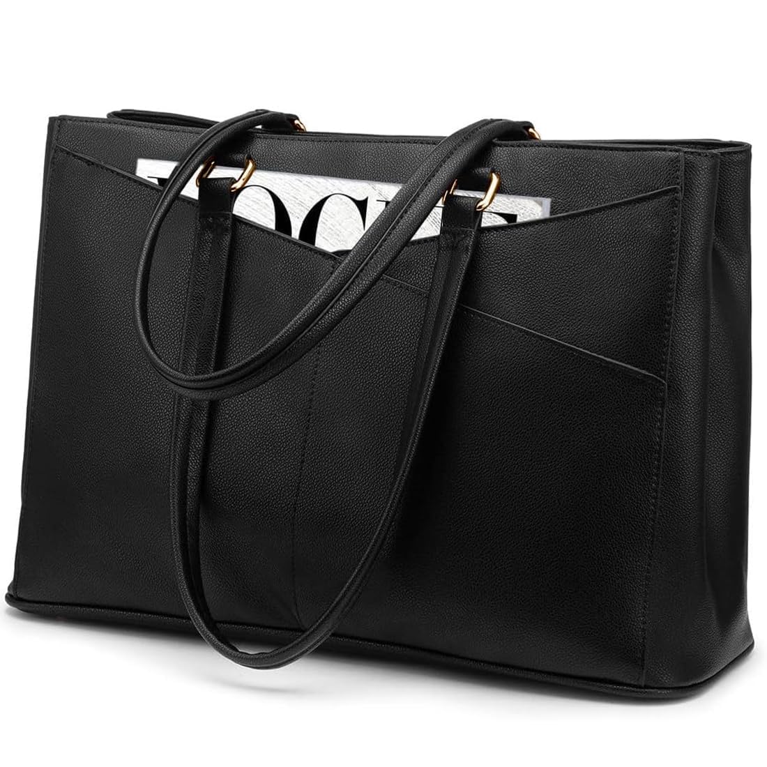 LOVEVOOK laptop bag for women 15.6 inch, handbag for women work bag teacher tote large, waterproof shopper bag shoulder bags briefcase messenger bag tote bag for business school, black