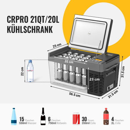 BougeRV CRPRO Compressor Cooler 12v, 20 Liter Car Fridge (-22℃~10℃), 12/24V DC &110-240V AC Portable Car Refrigerator, 12v Cooler, for Car, Camping, Travel (Updated Version)