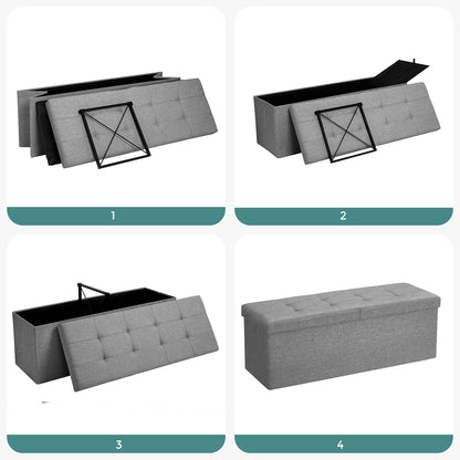 SONGMICS Storage Ottoman Bench, Folding Seat Chest, Storage Box, 14.96 x 43.3 x 14.96 inches, Lid Foldable, Supports up to 660 lbs, for Entryway, Living Room, Bedroom, Ash Gray LSF71G