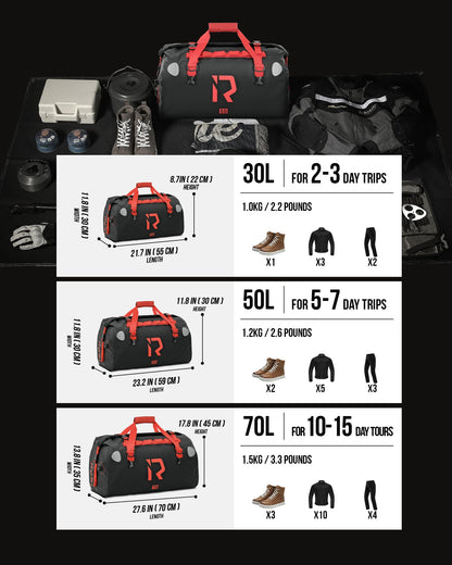 BORLENI Motorcycle Tail Bag Luggage Roll waterproof 70L - Premium motorcycle bag with roll-top, reflectors & MOLLE system, as a travel bag/saddlebag for touring, camping & outdoor.
