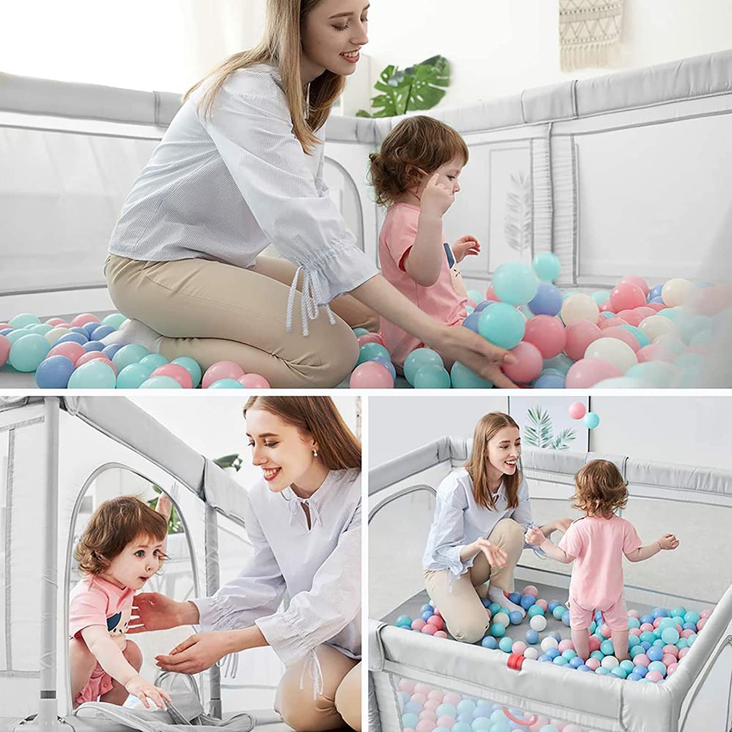 EAQ Baby Playpen with Mat 150x150cm Play Yard Safety Playground with super soft, breathable mesh, child fence for infants toddlers