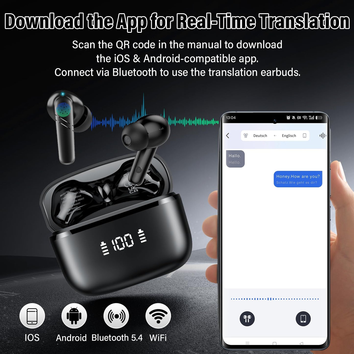 AI headphone translator, 3-in-1 language translator headphones 144 languages with 200+ AI applications, 48H Bluetooth 5.4 translator headphones, 4 translation modes real-time translator earphones for learning