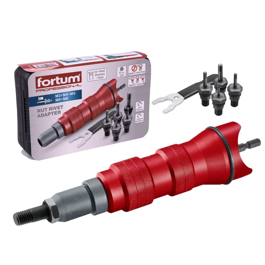 Fortum Rivet Nut Attachment for Cordless Screwdriver & Drill I Riveting tool for rivet nuts in aluminum, steel & stainless steel I Blind rivet attachment for M3-M8 nuts I Rivet gun adapter