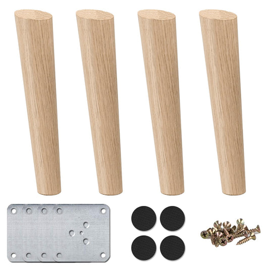 La Vane 4 Pack Solid Wood Furniture Legs 30cm - Angled Tapered Table Legs with Mounting Plates & Screws - Replacement Feet for Sofa, Bed, Cabinet, Couch, Chair (Wood, Natural)