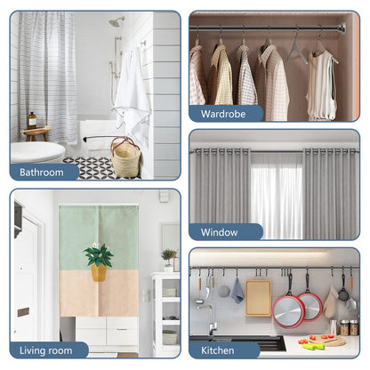 Telescopic stainless steel shower curtain rod 65-100cm, strong hold without drilling, silver clothes rod.