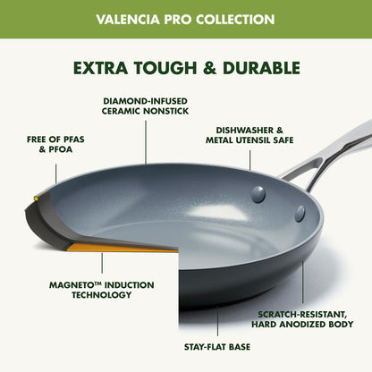 GreenPan Valencia Pro Hard-Anodized Healthy Ceramic Nonstick 11-Piece Cookware Set, Pots and Pans, PFAS-Free, Includes Skillets, Saute Pans, Induction, Dishwasher Safe, Oven Safe, Gray