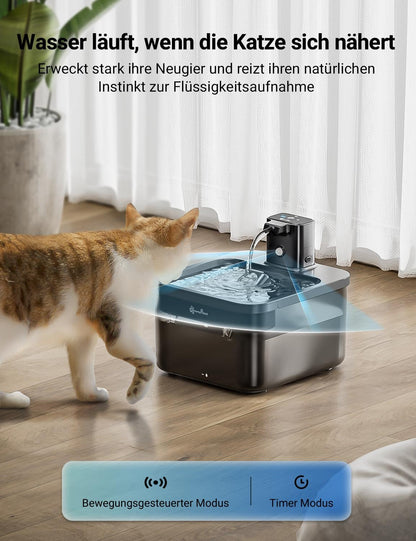 DownyPaws Cat Fountain Wireless, Battery Operated Drinking Fountain for Cats with Motion Sensor, 2.5L Cat Water Fountain Quiet No Power, Automatic Cat Water Dispenser, Black