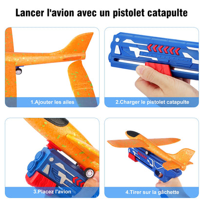 Airplane toy, foam glider catapult gun children's toy, kids outdoor garden interactive games children’s birthday gifts boys girls for ages 3 4 5 6 7 8 9 10 years.