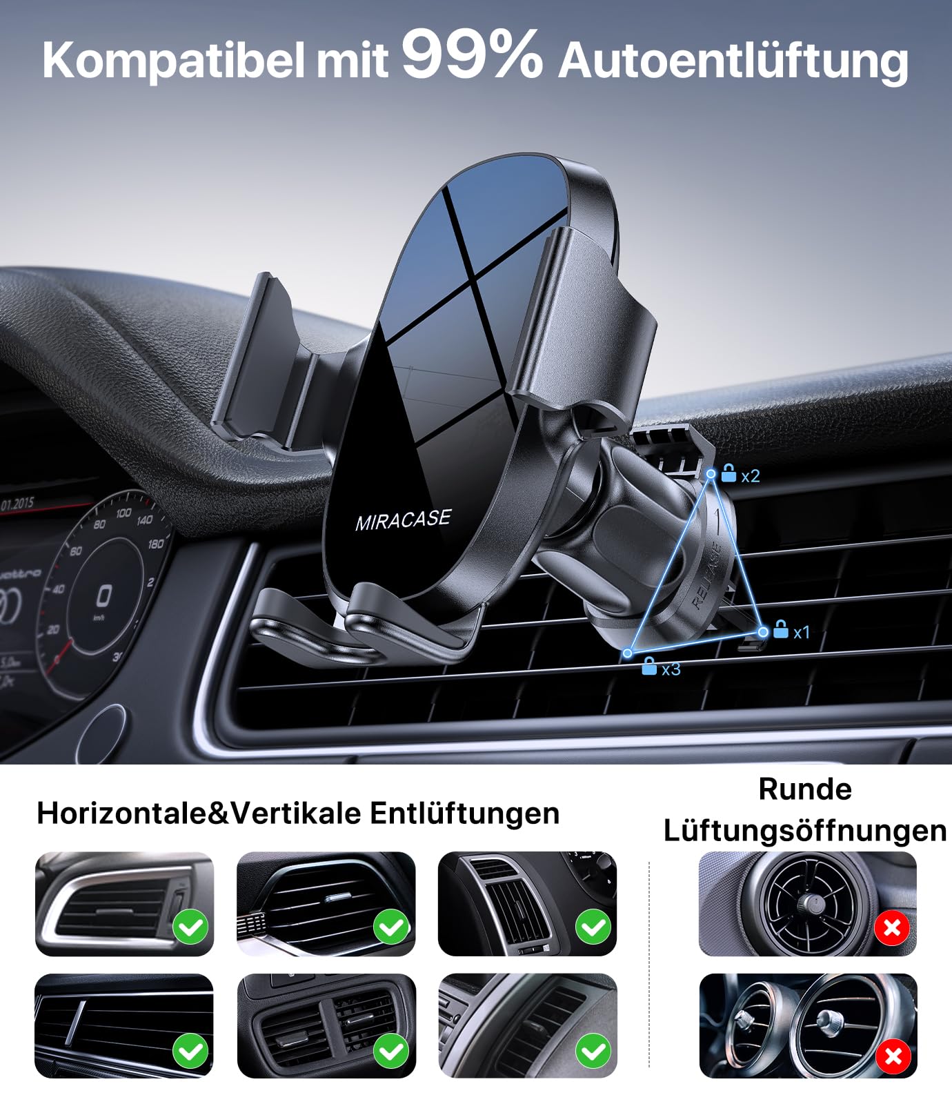 Miracase car phone holder Universal [Strong suction cup and metal hook] car phone mount vent dashboard windshield phone holder for iPhone Galaxy All Smartphones