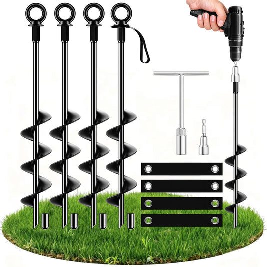 Ewilibe ground anchor 45.7cm made of steel for securing tents, swing sets, canopies, camping gear, trampolines, etc. Resistant to strong winds and rust.
