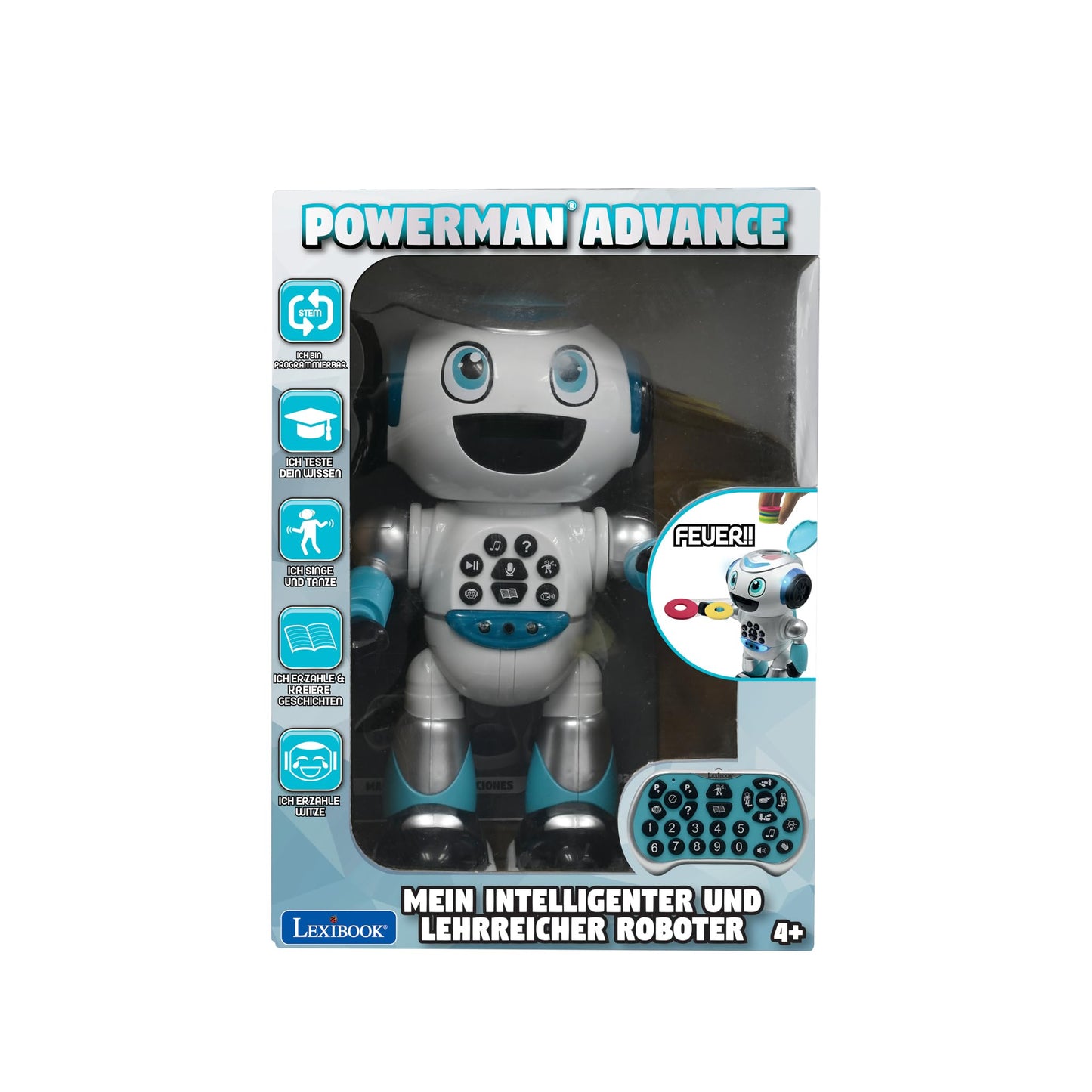 Lexibook - Powerman Advance - Remote-controlled Robot, Interactive and Educational Toy for Kids Walks, Dances, Plays Music, Makes and Tells Stories, STEM Programmable - ROB28DE, German