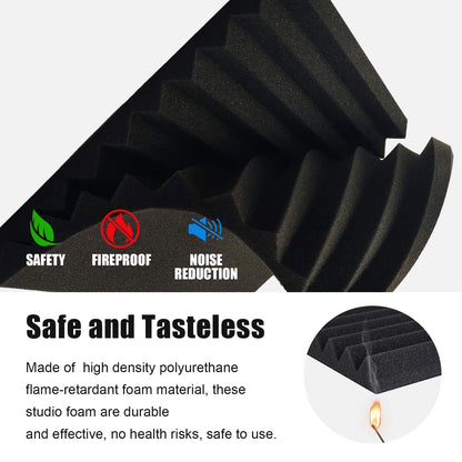 JBER 48 pieces Acoustic Foam Acoustic Panels, 2.5 x 30.5 x 30.5 cm Sound Absorber Acoustic Foam Soundproofing for Recording Studio, Black