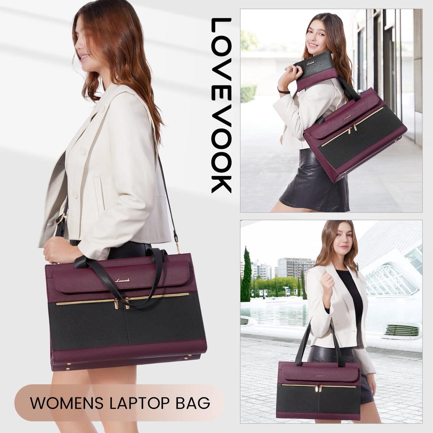 LOVEVOOK Laptop Bag for Women 15.6 Inch, Elegant Handbag Work Bag Large Shopper Business Bag Briefcase Teacher Bag, PU Leather Tote Bag School Bag Notebook Bag for Office College, Purple