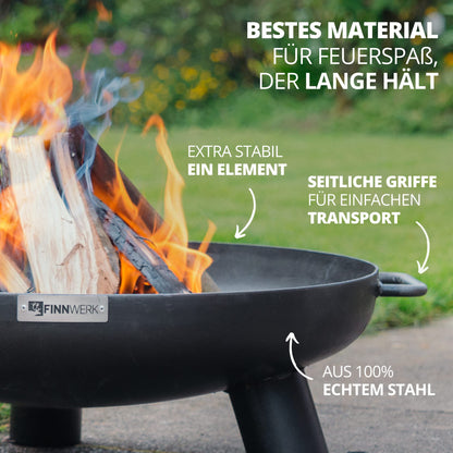 Finnwerk HARRI fire bowl 70 cm - Massive and decorative black fire pit - Fire bowls for the garden - Simple and stylish - Matching fire bowl covers and accessories available separately.