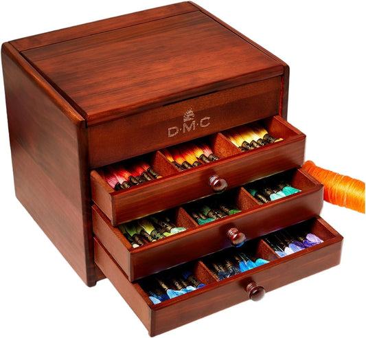 DMC wooden storage box, including 120 threads
