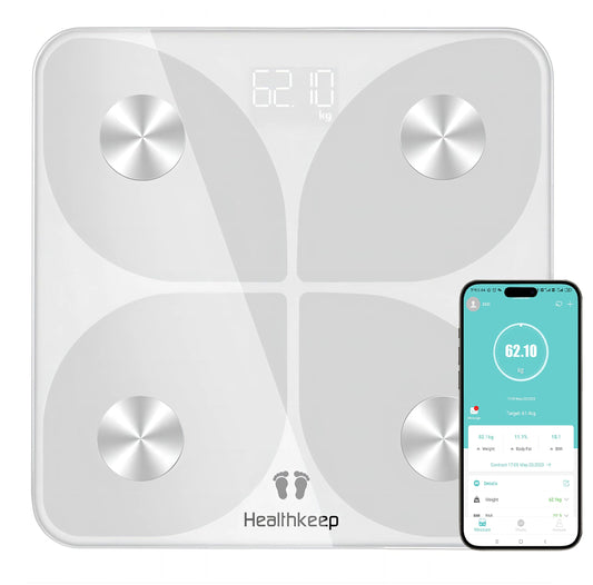 Body fat scale, digital bathroom scale with Bluetooth body analysis app for body fat, BMI, muscle mass, protein, BMR 28cm*28cm.