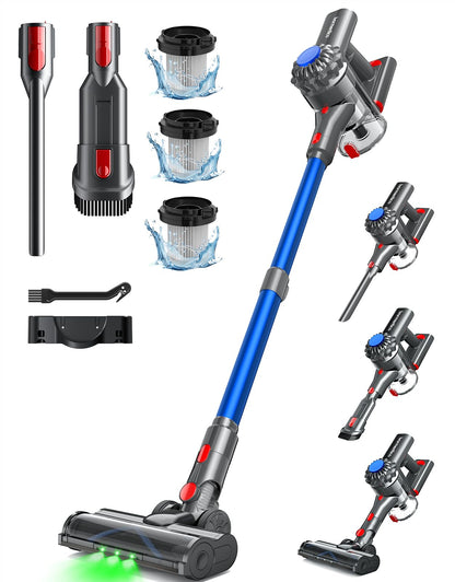 Ivormentico Cordless Vacuum Cleaner 50Mins/40KPA/450W, Battery-Operated Vacuum with Green LED, Cordless Hoover with Upgraded Floor Brush, Vacuum Cleaner Battery for Pet Hair, Blue
