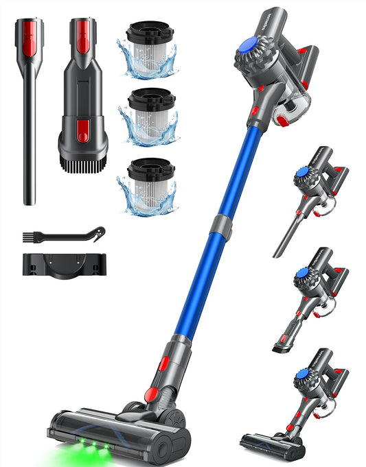 Ivormentico Cordless Vacuum Cleaner 50Mins/40KPA/450W, Battery-Operated Vacuum with Green LED, Cordless Hoover with Upgraded Floor Brush, Vacuum Cleaner Battery for Pet Hair, Blue